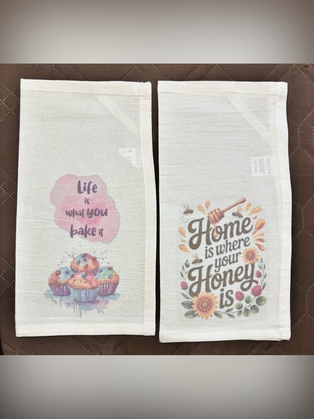 NEW Kitchen Tea Towels Set - White with Pastel Baking & Honey Designs